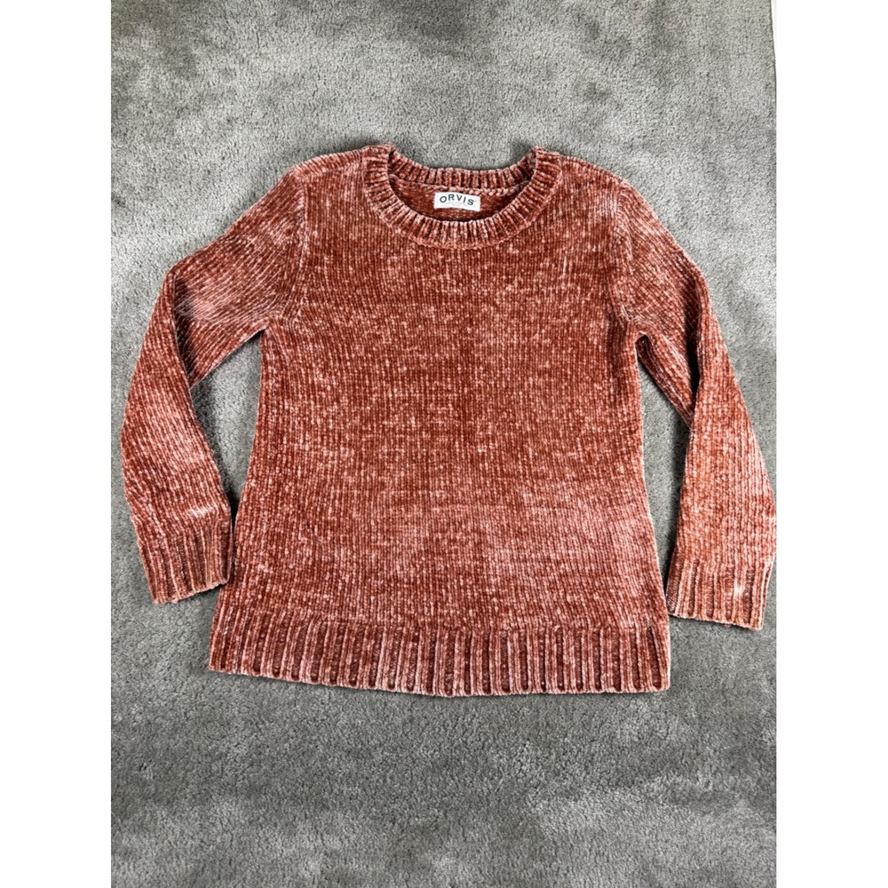 Orvis Classic Collection Terracotta Pink Chenille Crewneck Sweater Womens Medium